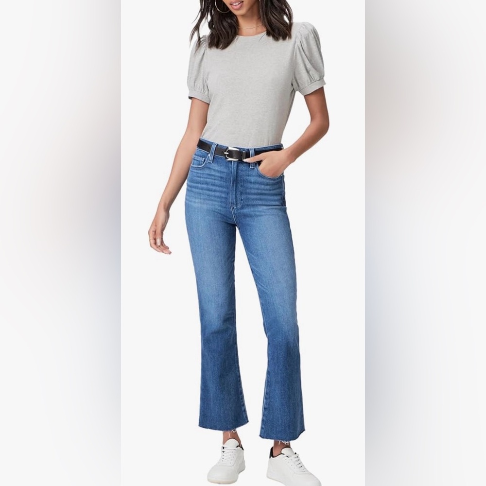PAIGE Claudine Women's Light Blue Flare Jeans with raw hem